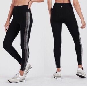 Vuori Racer High Rise Black Leggings with Gray Stripes